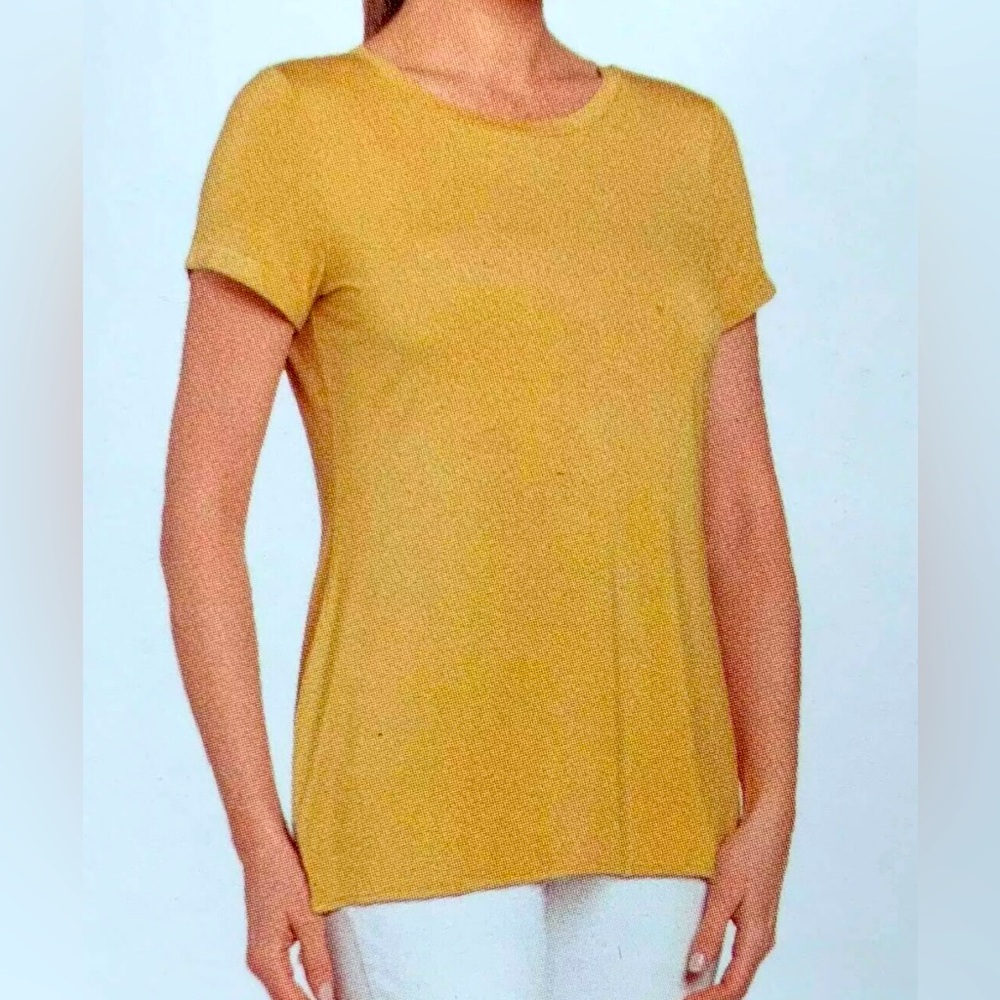 Joan Vass NY Women’s Soft Touch Tunic Blouse Short Sleeve Shirt Large, Bosc Pear